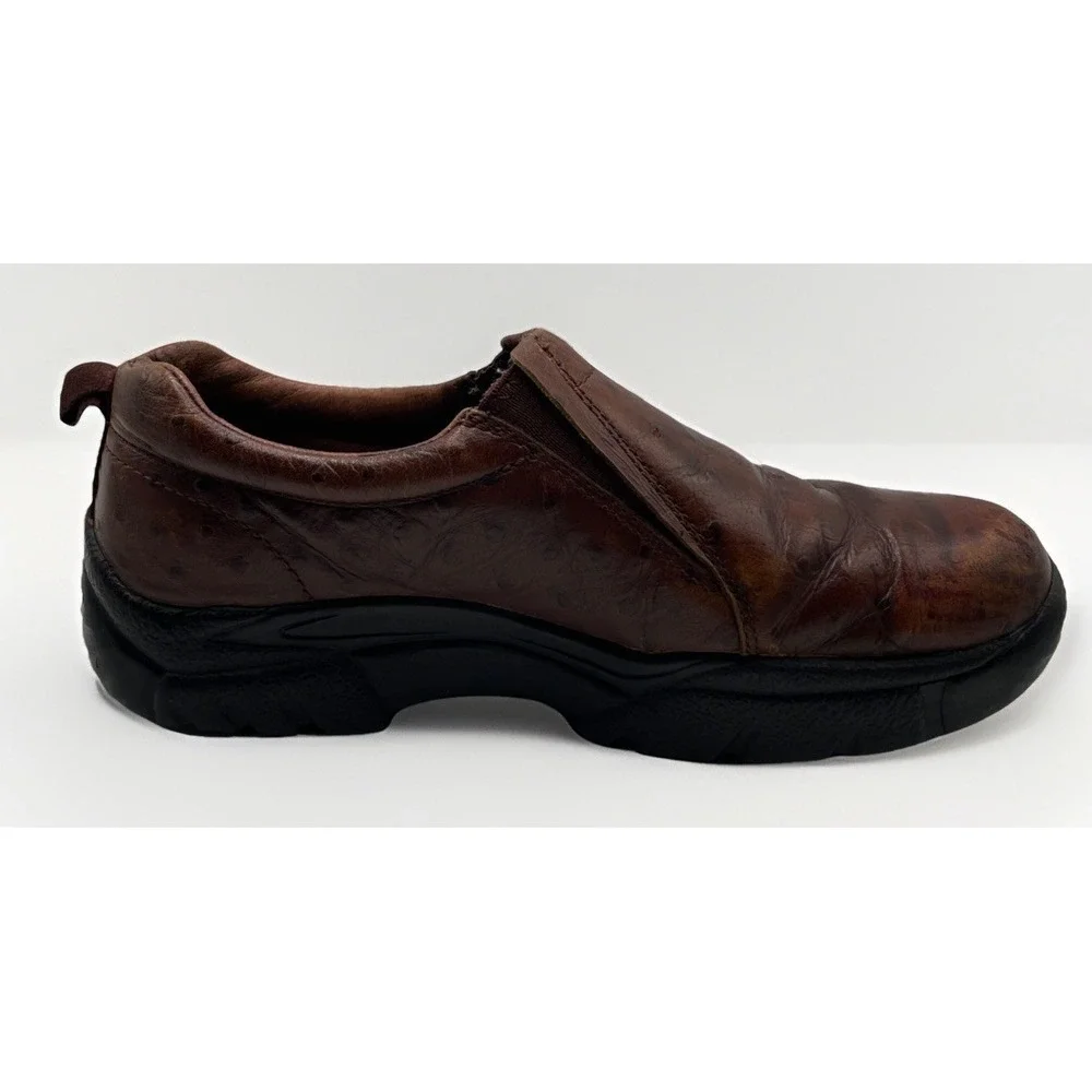 Roper‎ Performance Shoes Leather Brown Ostrich Embossed Slip on Loafers ~ Sz 8